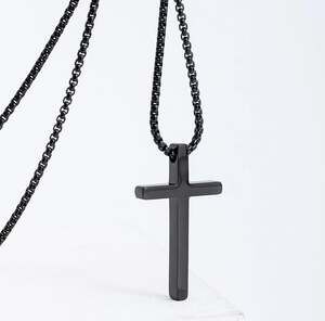 Bandmax 3D Black Cross Pendant Necklace for Men Women Stainless Steel Christian